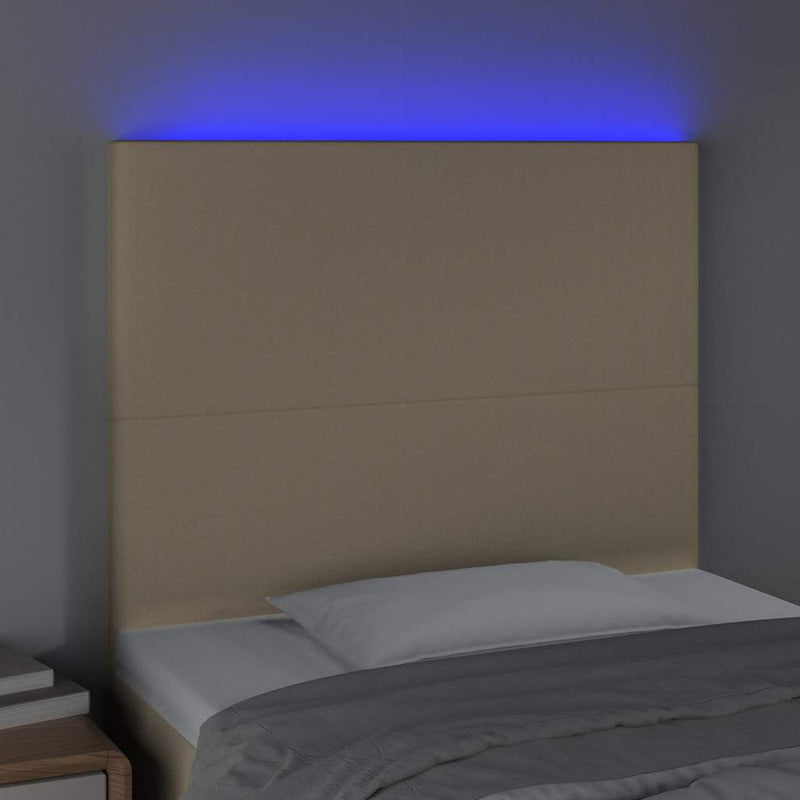 Tăblie de pat cu LED, crem, 100x5x118/128 cm, textil