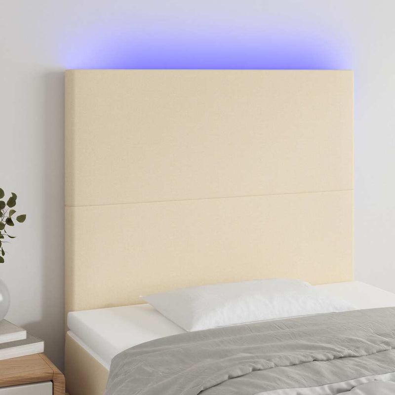 Tăblie de pat cu LED, crem, 100x5x118/128 cm, textil