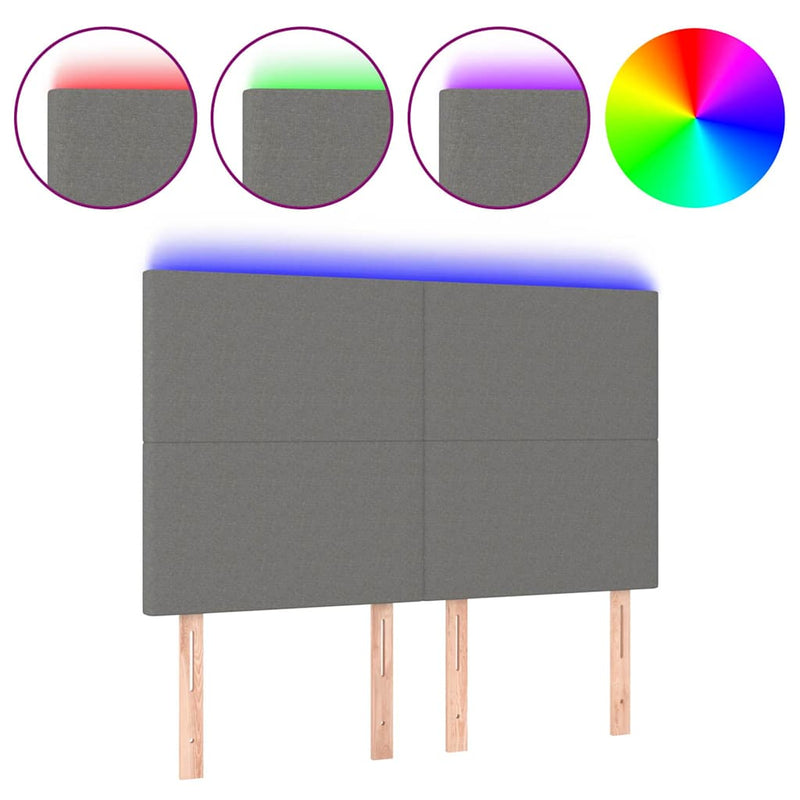 Tăblie de pat cu LED, gri închis, 144x5x118/128 cm, textil