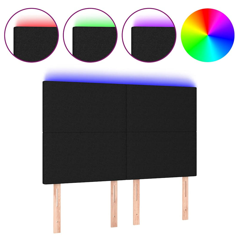Tăblie de pat cu LED, negru, 144x5x118/128 cm, textil