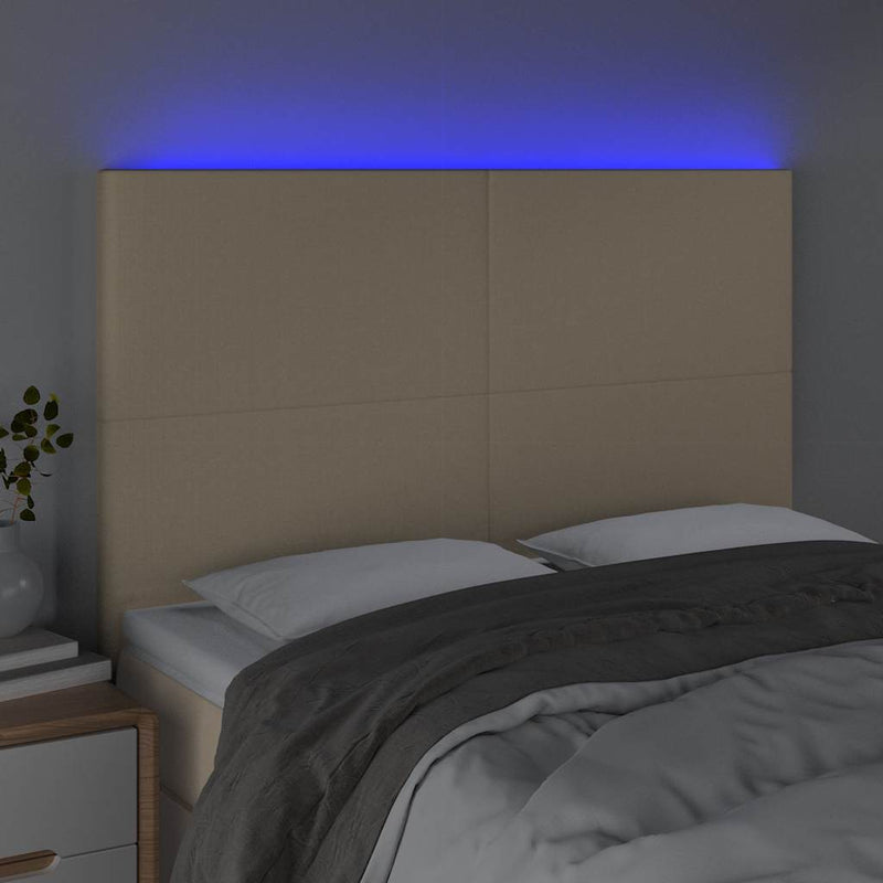 Tăblie de pat cu LED, crem, 144x5x118/128 cm, textil