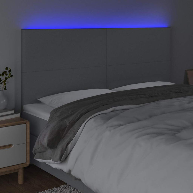 Tăblie de pat cu LED, gri deschis, 160x5x118/128 cm, textil