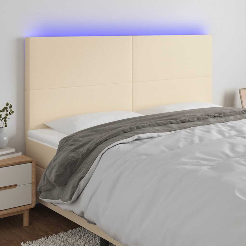 Tăblie de pat cu LED, crem, 180x5x118/128 cm, textil