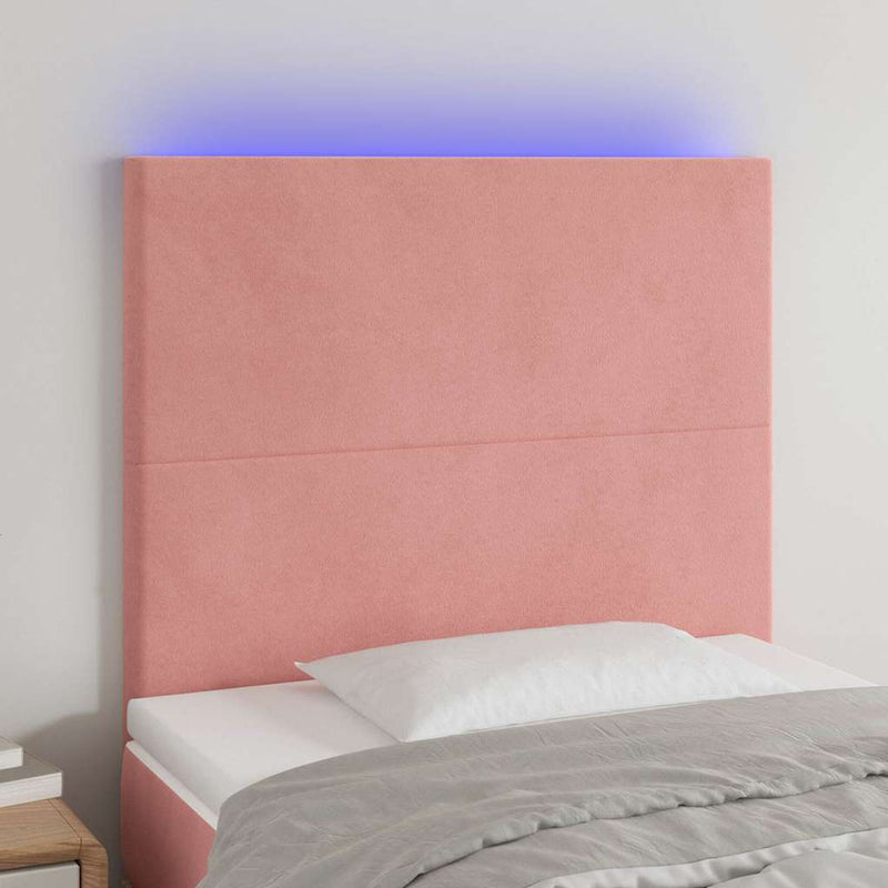 Tăblie de pat cu LED, roz, 80x5x118/128 cm, catifea