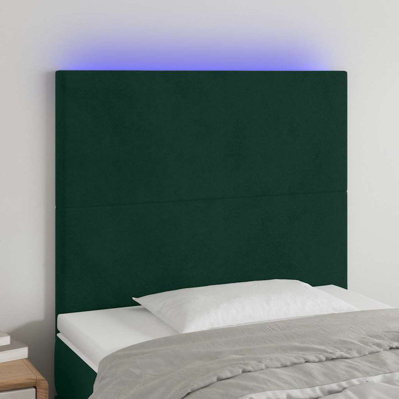 Tăblie de pat cu LED, verde închis, 90x5x118/128 cm, catifea