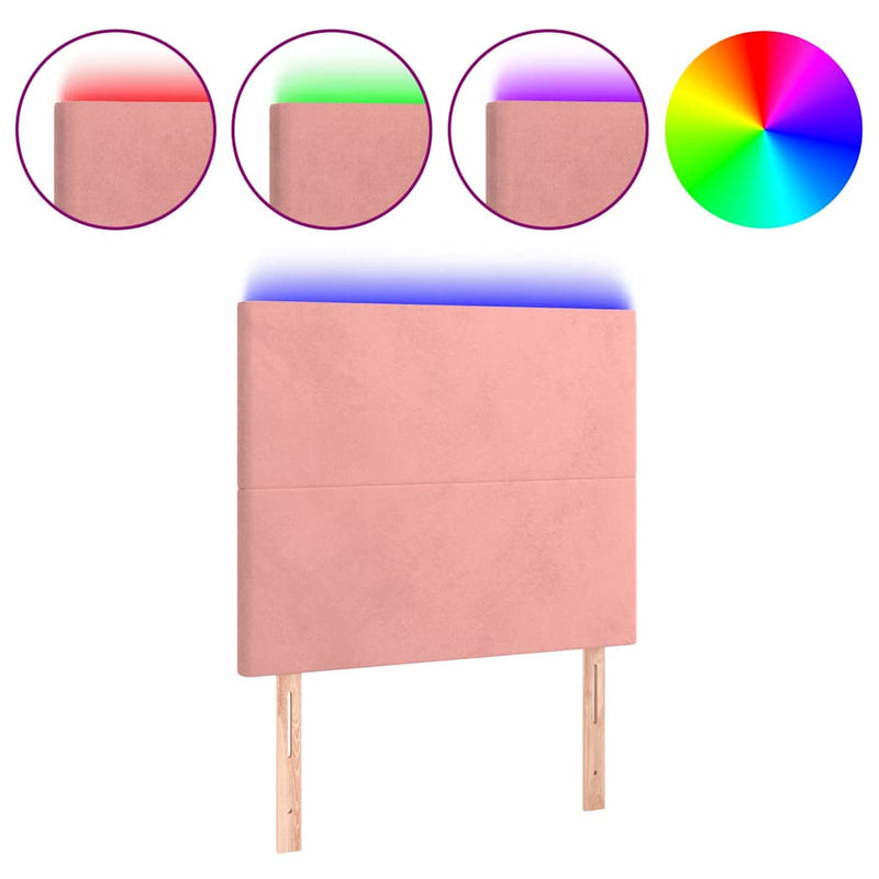 Tăblie de pat cu LED, roz, 90x5x118/128 cm, catifea