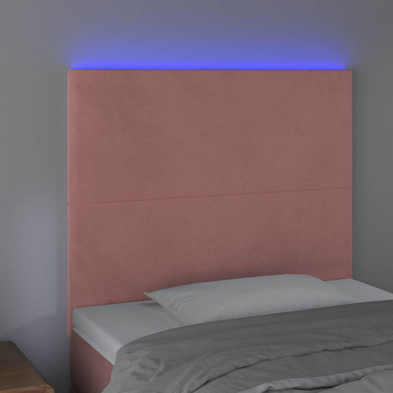 Tăblie de pat cu LED, roz, 90x5x118/128 cm, catifea