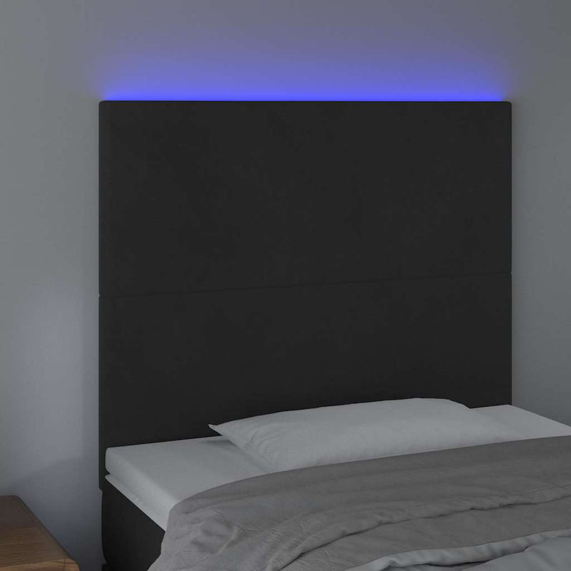 Tăblie de pat cu LED, negru, 100x5x118/128 cm, catifea