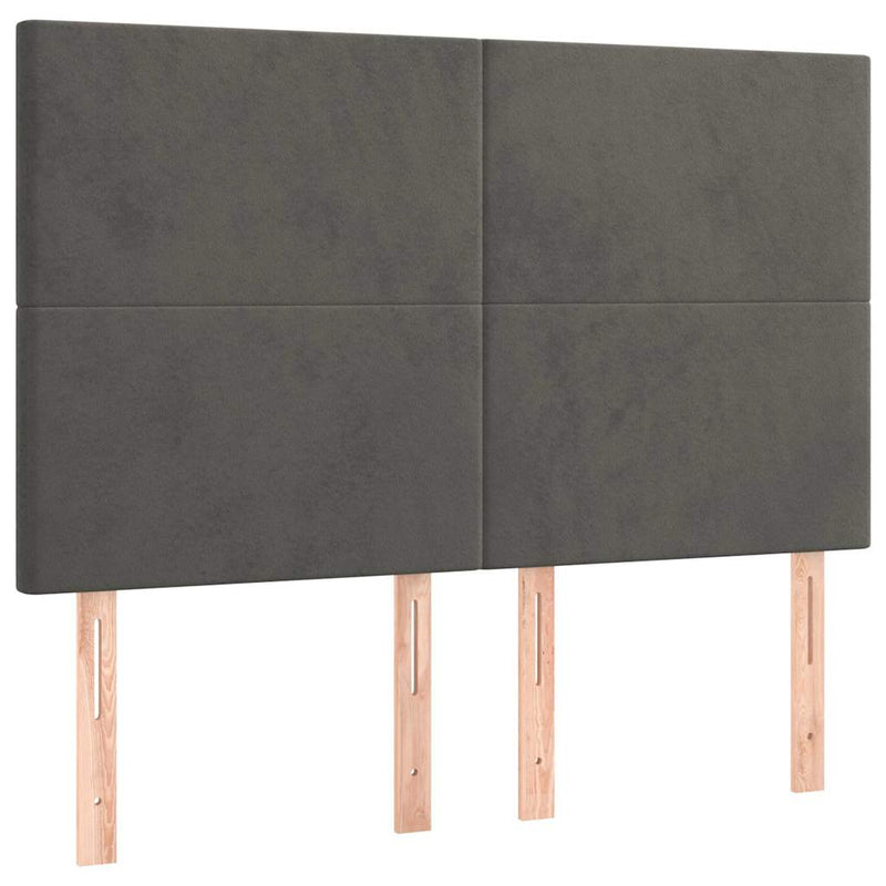 Tăblie de pat cu LED, gri închis, 144x5x118/128 cm, catifea