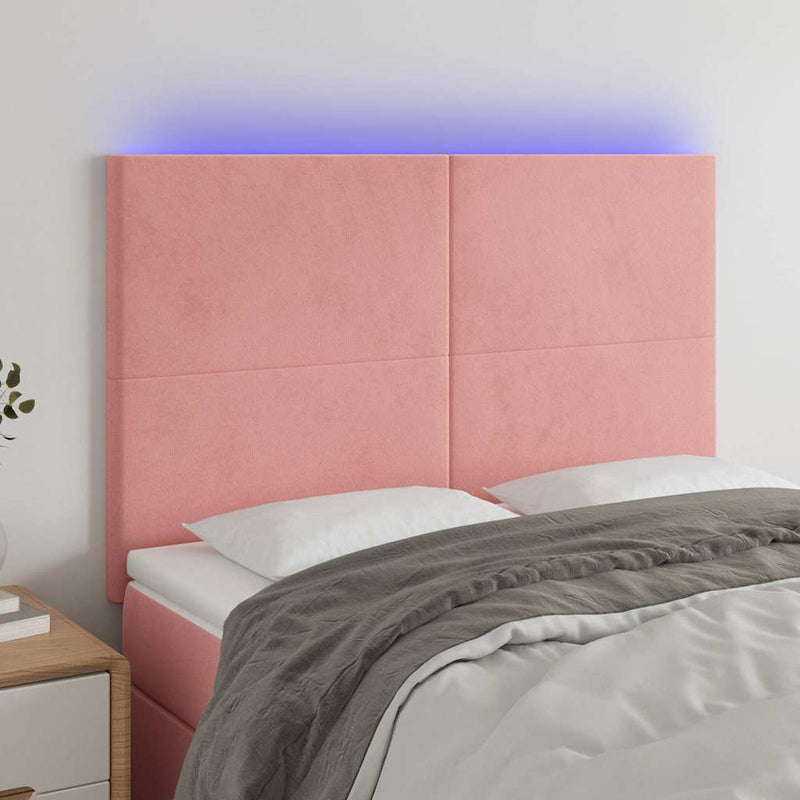 Tăblie de pat cu LED, roz, 144x5x118/128 cm, catifea