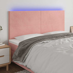Tăblie de pat cu LED, roz, 160x5x118/128 cm, catifea