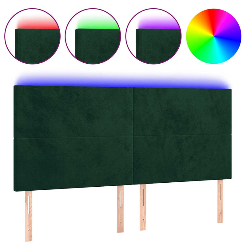Tăblie de pat cu LED, verde închis, 180x5x118/128 cm, catifea