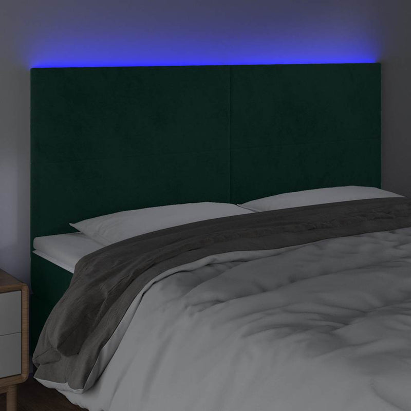 Tăblie de pat cu LED, verde închis, 180x5x118/128 cm, catifea