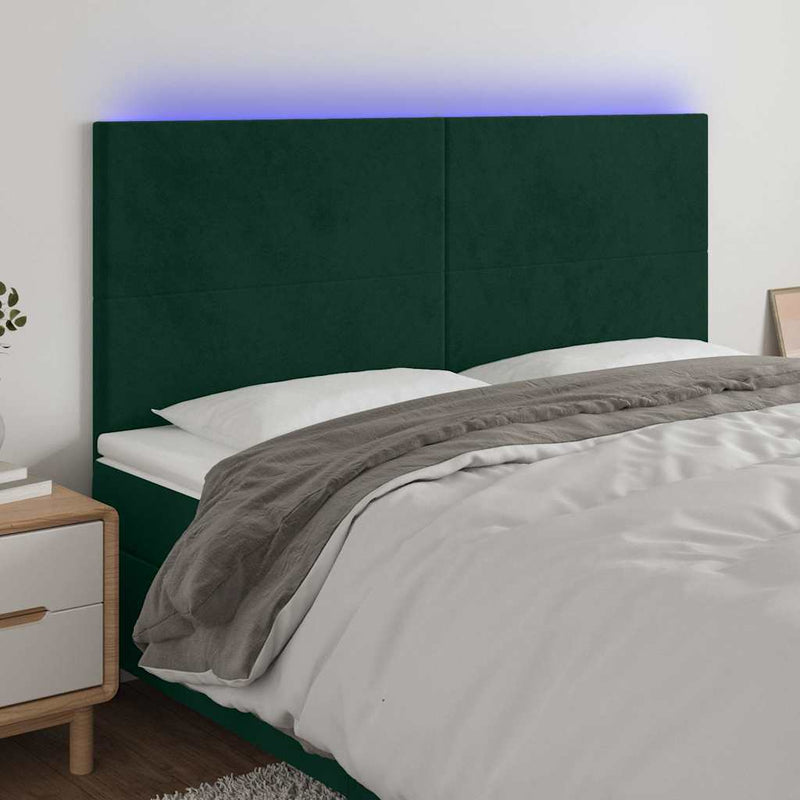 Tăblie de pat cu LED, verde închis, 180x5x118/128 cm, catifea