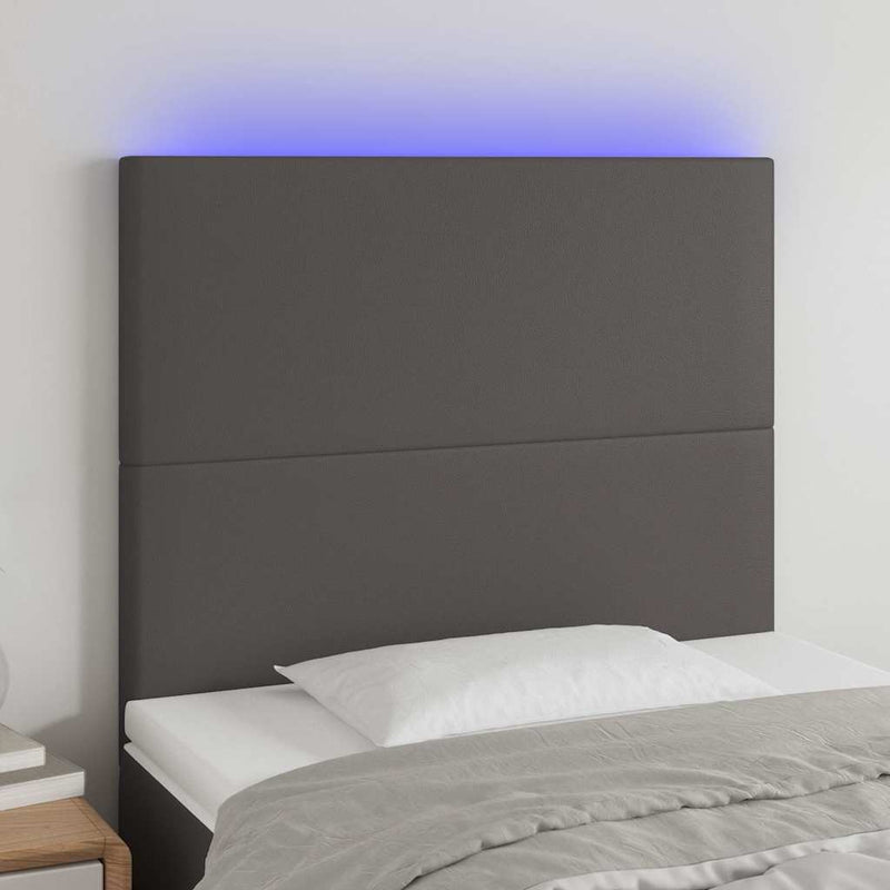 Tăblie de pat cu LED, gri, 80x5x118/128 cm, piele ecologică