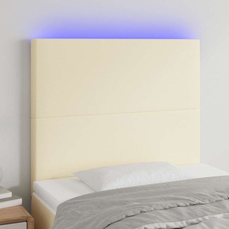 Tăblie de pat cu LED, crem, 90x5x118/128 cm, piele ecologică