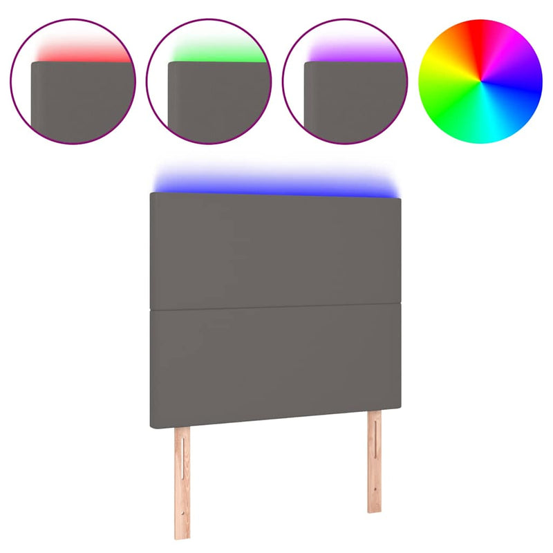 Tăblie de pat cu LED, gri, 90x5x118/128 cm, piele ecologică