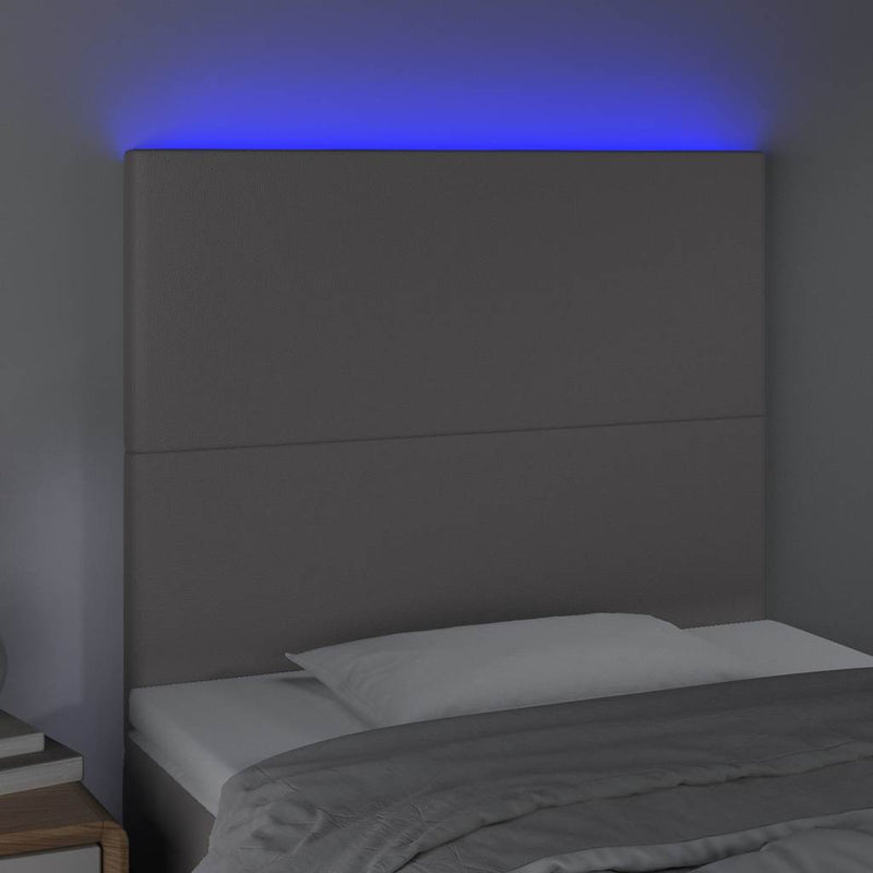 Tăblie de pat cu LED, gri, 90x5x118/128 cm, piele ecologică