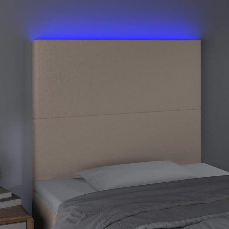 Tăblie de pat cu LED cappuccino 90x5x118/128cm, piele ecologică