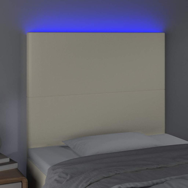 Tăblie de pat cu LED, crem, 100x5x118/128 cm, piele ecologică