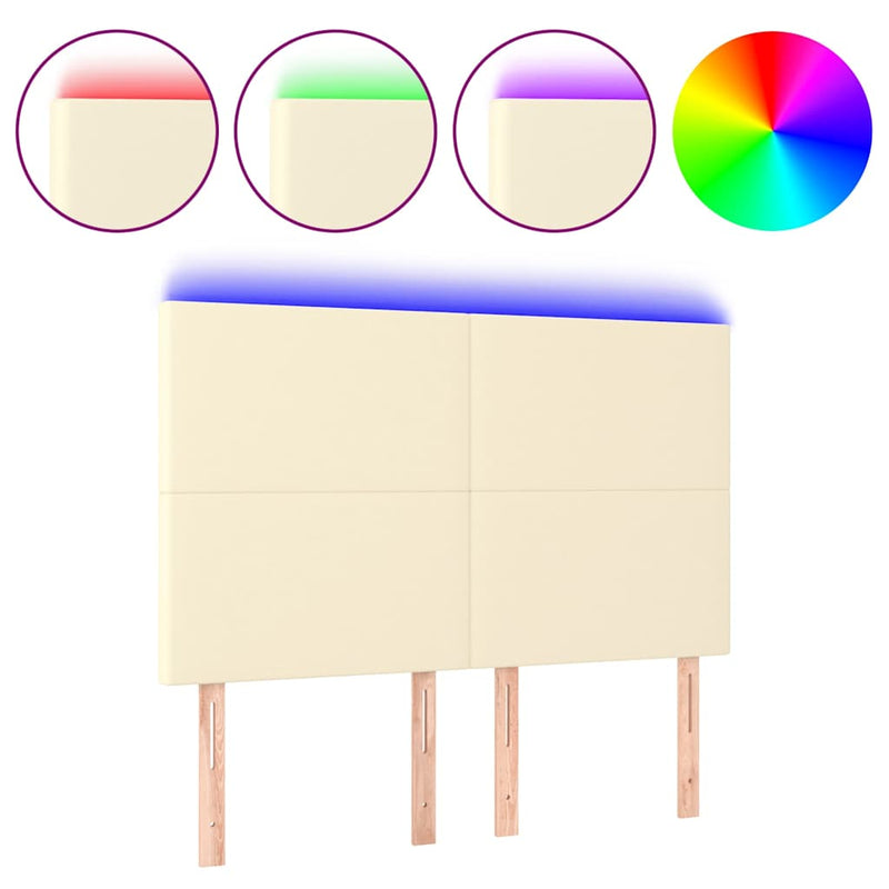 Tăblie de pat cu LED, crem, 144x5x118/128 cm, piele ecologică