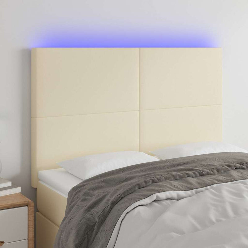 Tăblie de pat cu LED, crem, 144x5x118/128 cm, piele ecologică