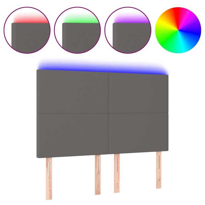 Tăblie de pat cu LED, gri, 144x5x118/128 cm, textil