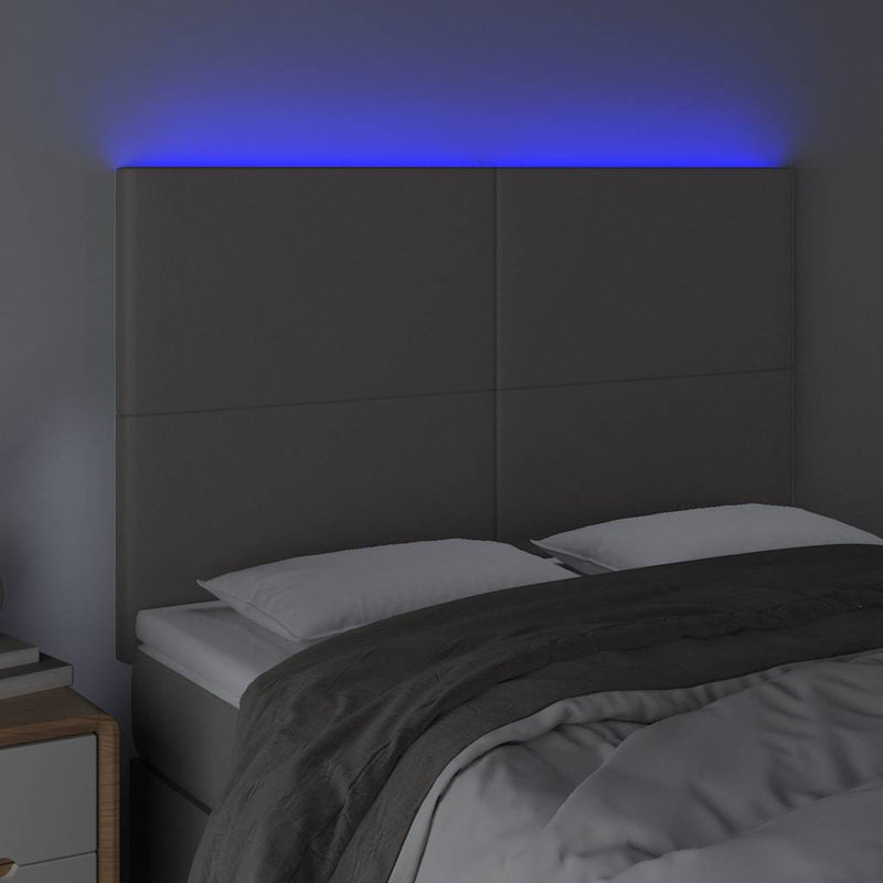 Tăblie de pat cu LED, gri, 144x5x118/128 cm, textil