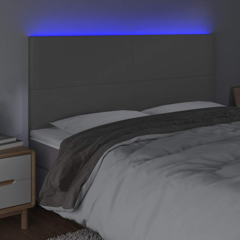 Tăblie cu LED-uri, gri, 160x5x118/128 cm, piele ecologică