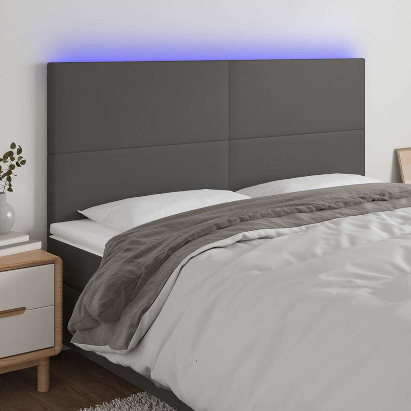 Tăblie cu LED-uri, gri, 160x5x118/128 cm, piele ecologică