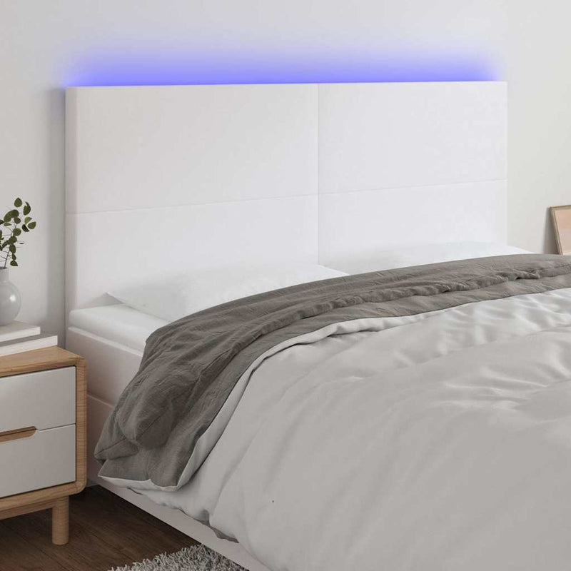 Tăblie de pat cu LED, alb, 180x5x118/128 cm, piele ecologică