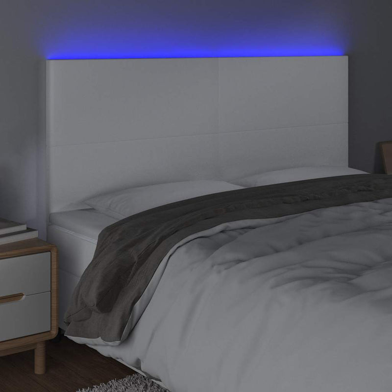 Tăblie de pat cu LED, alb, 200x5x118/128 cm, piele ecologică