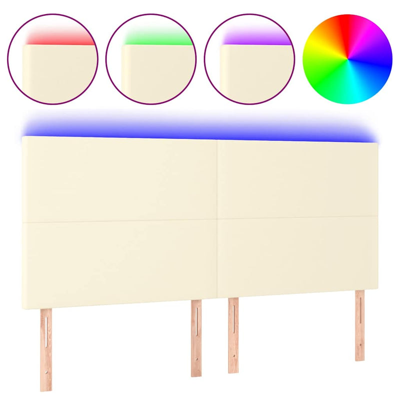 Tăblie de pat cu LED, crem, 200x5x118/128 cm, piele ecologică