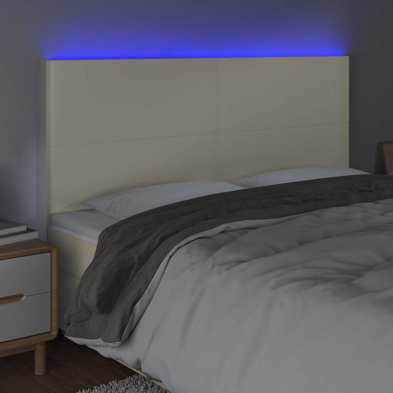 Tăblie de pat cu LED, crem, 200x5x118/128 cm, piele ecologică