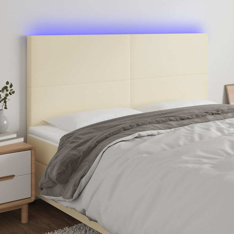 Tăblie de pat cu LED, crem, 200x5x118/128 cm, piele ecologică