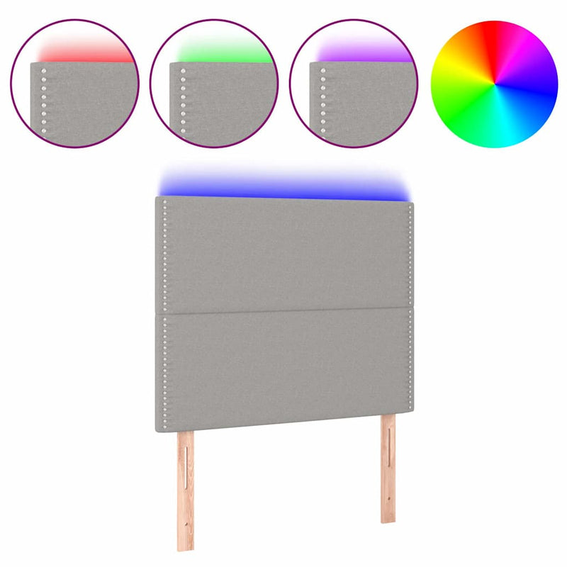Tăblie de pat cu LED, gri deschis, 90x5x118/128 cm, textil