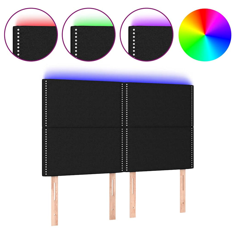 Tăblie de pat cu LED, negru, 144x5x118/128 cm, textil