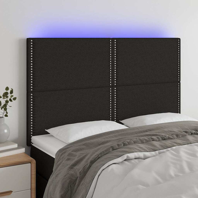 Tăblie de pat cu LED, negru, 144x5x118/128 cm, textil