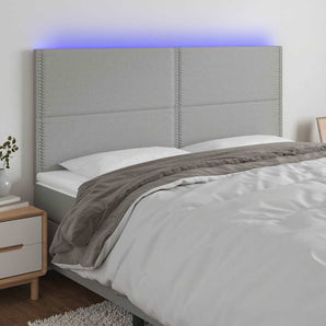 Tăblie de pat cu LED, gri deschis, 180x5x118/128 cm, textil