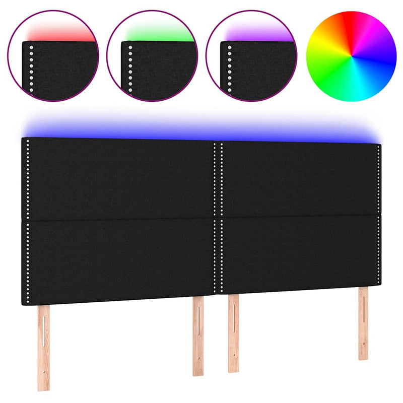 Tăblie de pat cu LED, negru, 180x5x118/128 cm, textil