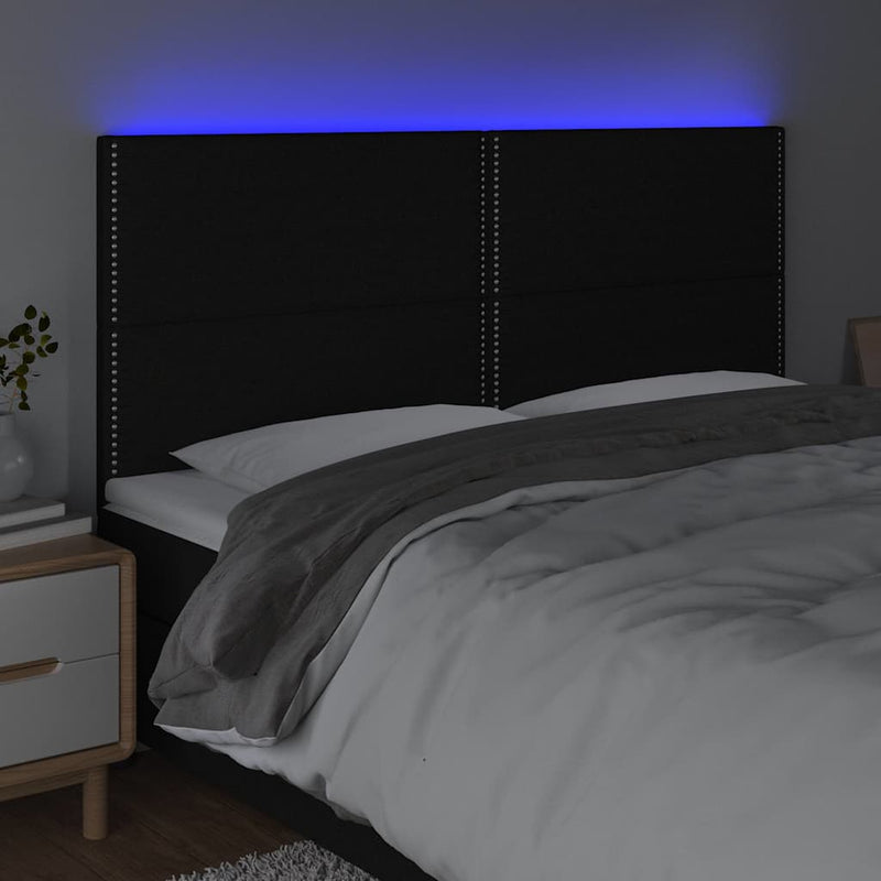 Tăblie de pat cu LED, negru, 180x5x118/128 cm, textil