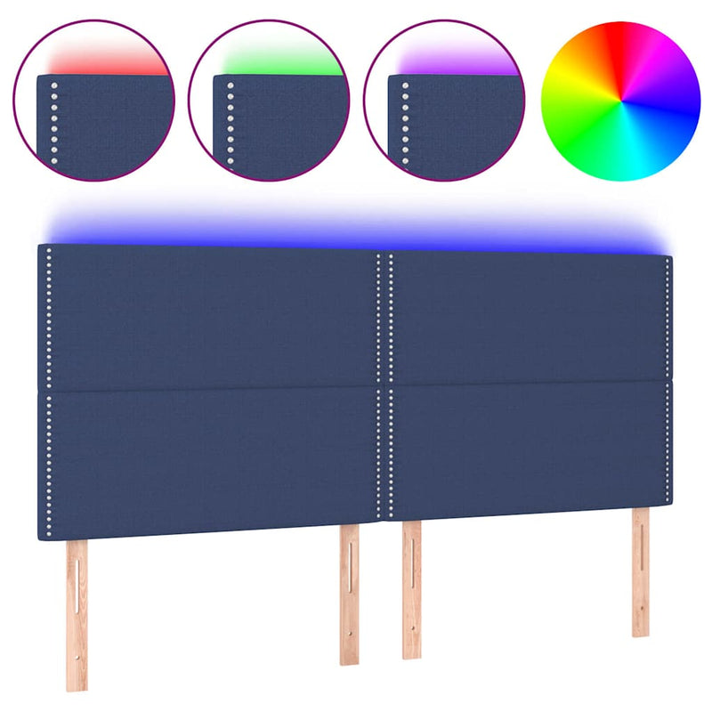 Tăblie de pat cu LED, albastru, 200x5x118/128 cm, textil