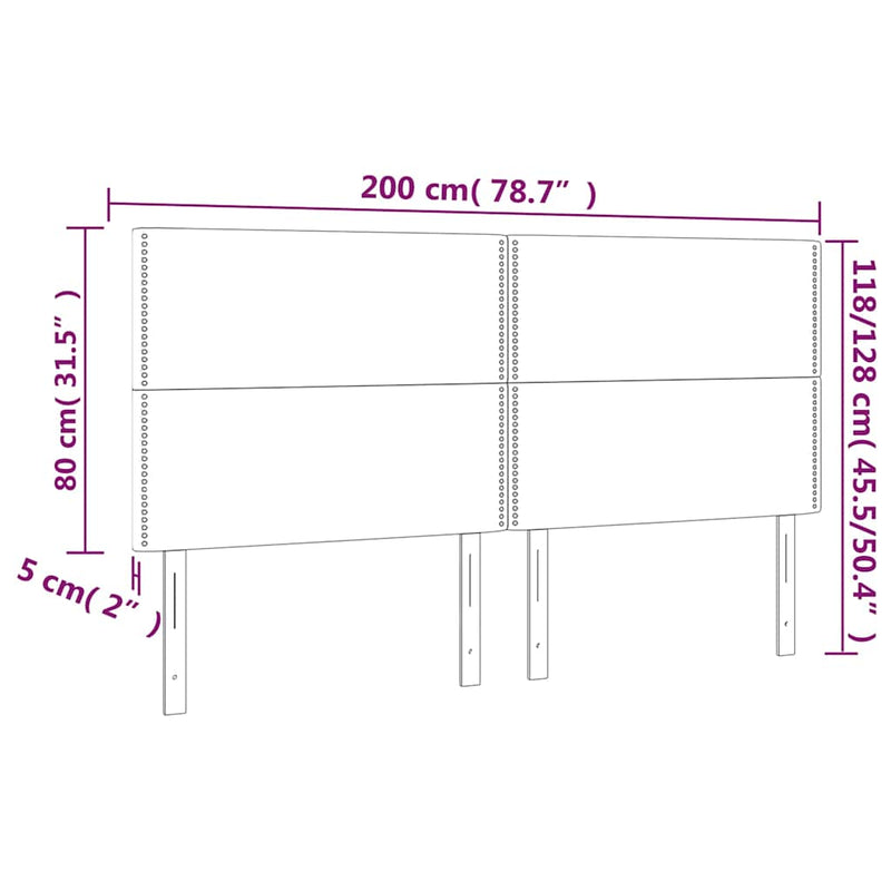 Tăblie de pat cu LED, albastru, 200x5x118/128 cm, textil