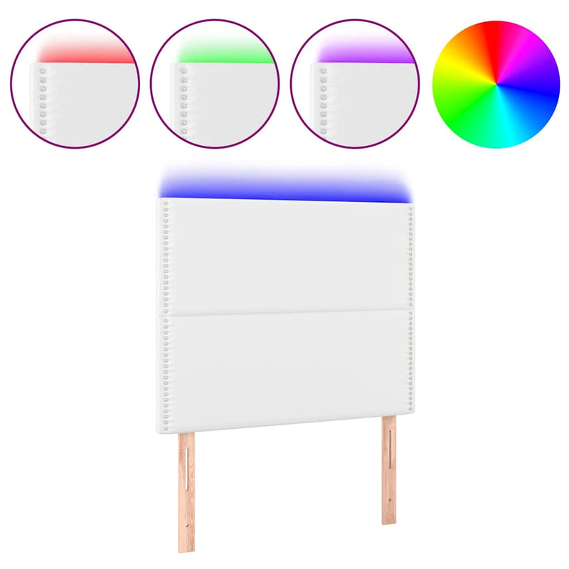 Tăblie de pat cu LED, alb, 100x5x118/128 cm, piele ecologică
