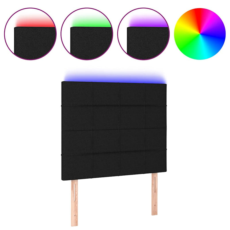 Tăblie de pat cu LED, negru, 80x5x118/128 cm, textil