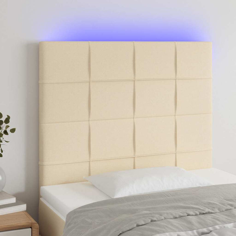 Tăblie de pat cu LED, crem, 80x5x118/128 cm, textil