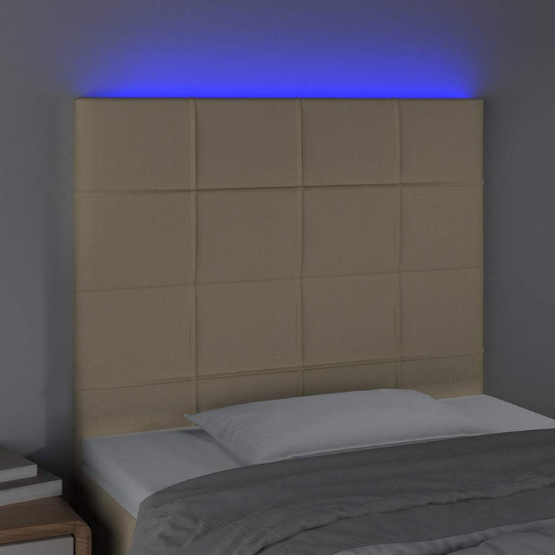 Tăblie de pat cu LED, crem, 90x5x118/128 cm, textil