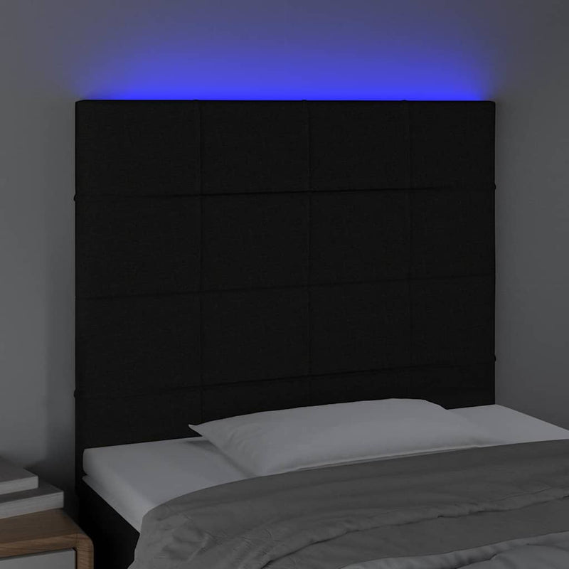 Tăblie de pat cu LED, negru, 100x5x118/128 cm, textil