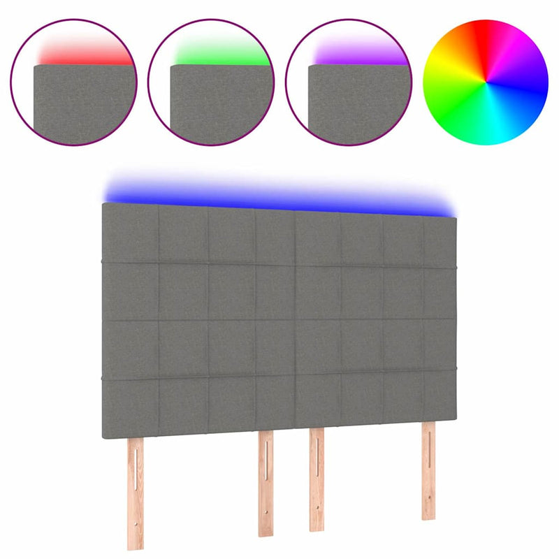 Tăblie de pat cu LED, gri închis, 144x5x118/128 cm, textil