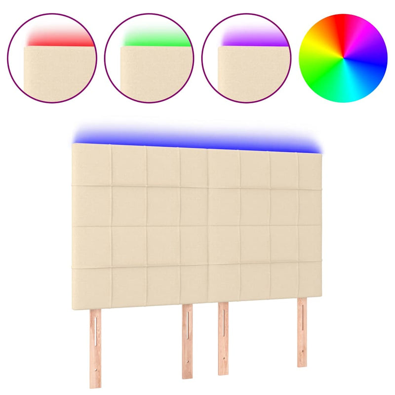 Tăblie de pat cu LED, crem, 144x5x118/128 cm, textil